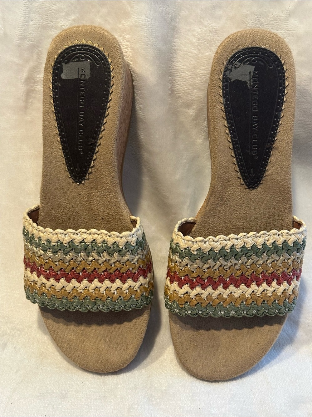 Montego Bay Club Womens Size 7.5 Multi Color Fabric Slide Sandals Beach Resort